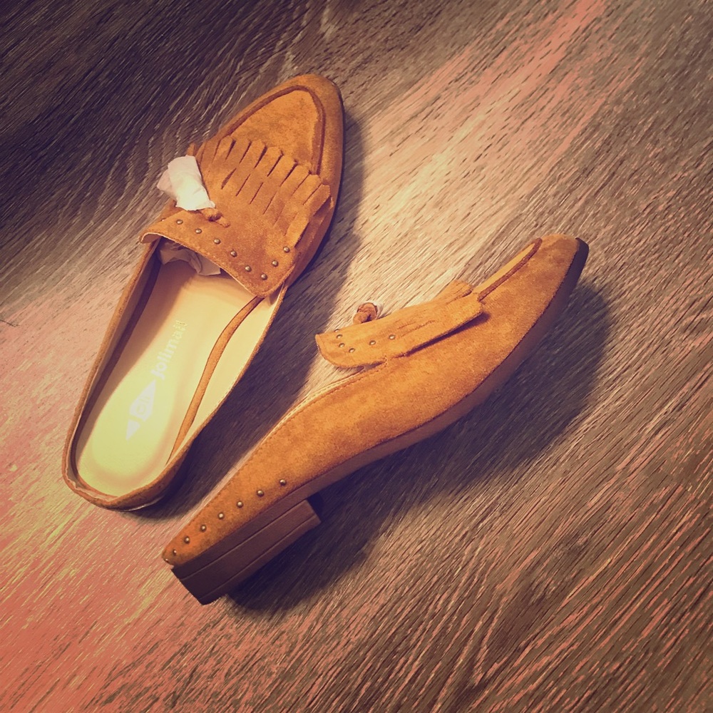 Suede loader style flat with tassels